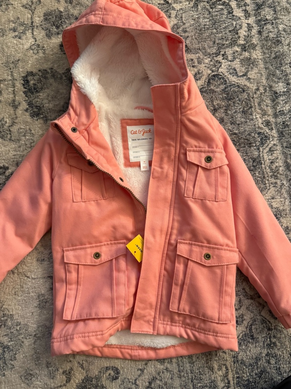 NWT Cat & Jack Peach Hooded Girls' Parka Jacket